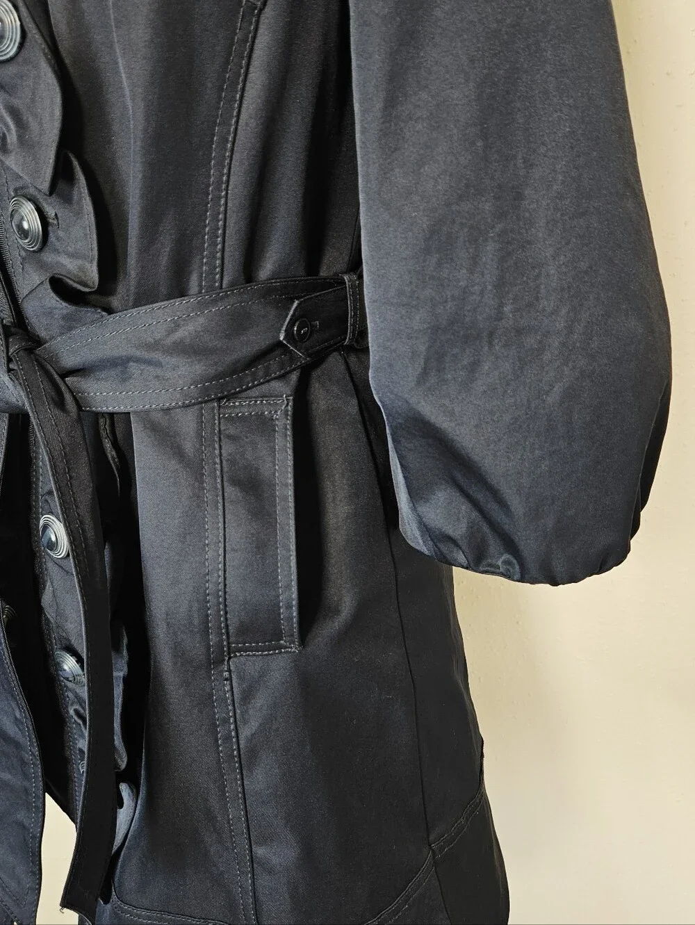 Anthropologie Idra Whimsy Ruffle Belted Trench Coat Navy Blue Size 2